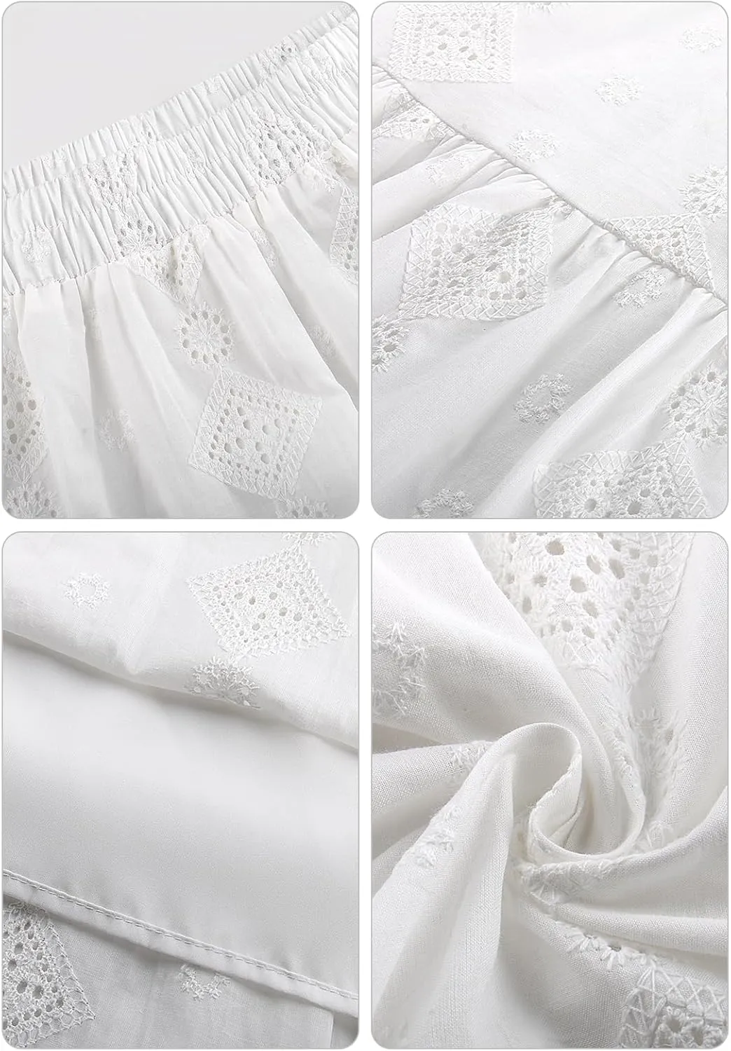 Babalet Women's Boho Cotton Skirts Embroidery Lace Eyelet Elastic Waist Flowy A-Line Beach Casual Summer Maxi Skirt