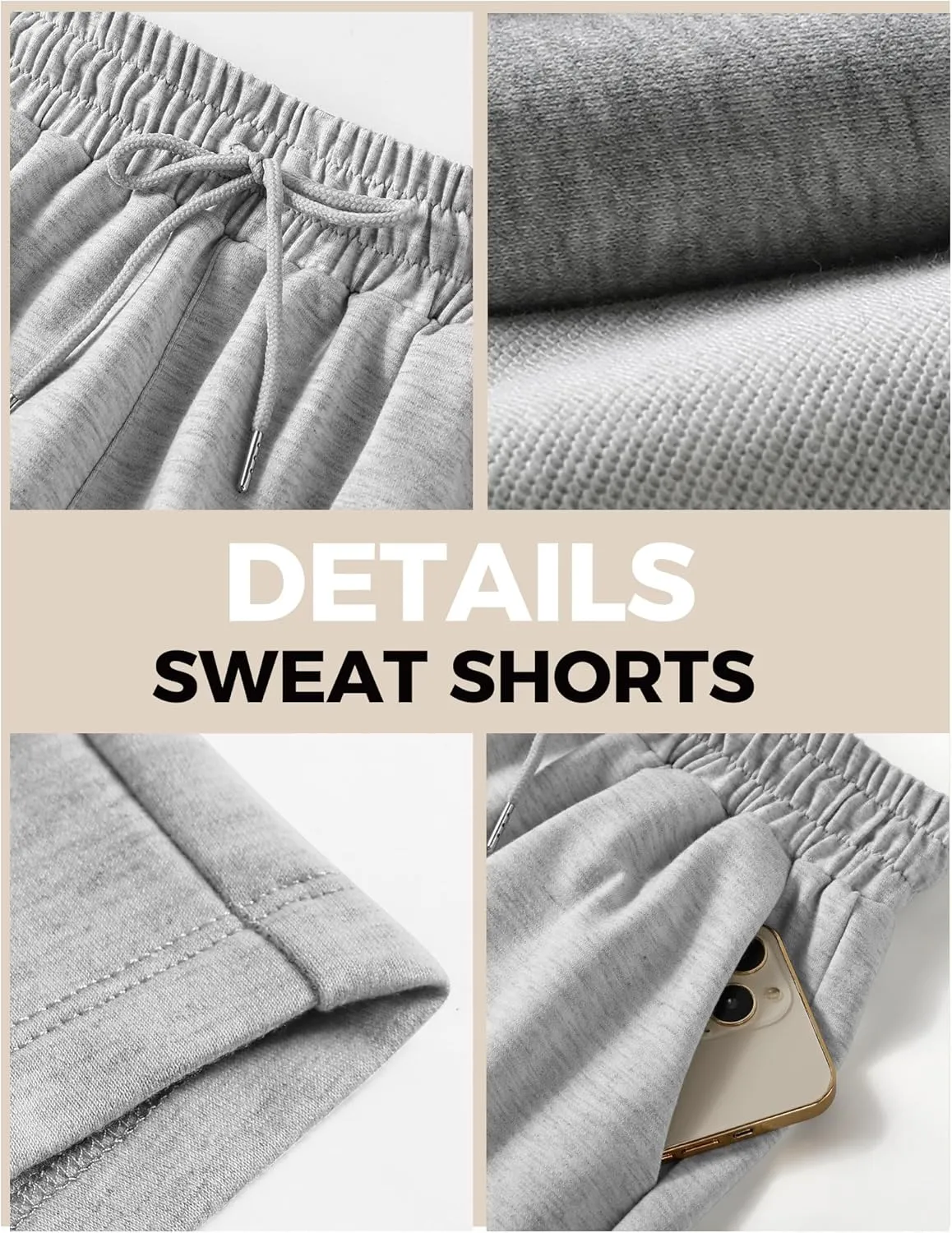 Buauty Women's Sweat Shorts SweatShorts Summer Lounge Cotton Drawstring Cute Fleece Athletic Running Shorts with Pockets