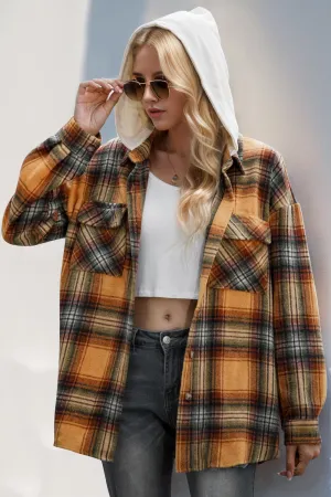 Double Take Drawstring Plaid Hooded Shacket – Casual Long Sleeve Jacket with Pockets (S-2XL)