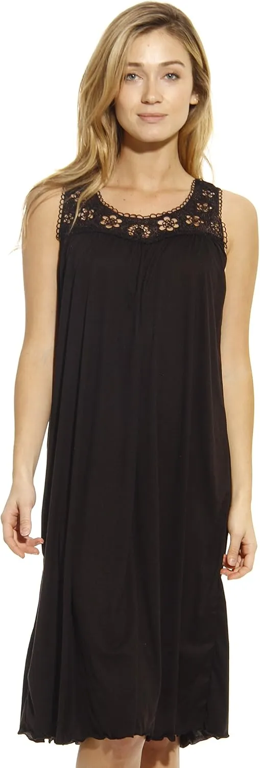 Dreamcrest Silky Soft Nightgown Women Sleepwear Crochet Trim Sleep Dress