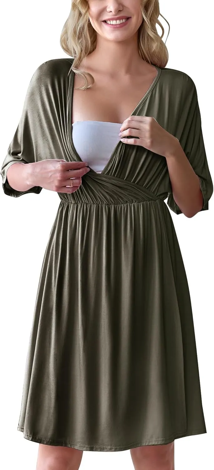 Ekouaer 3 in 1 Labor/Delivery/Hospital Gown Maternity Dress Nursing Nightgown Sleepwear for Breastfeeding