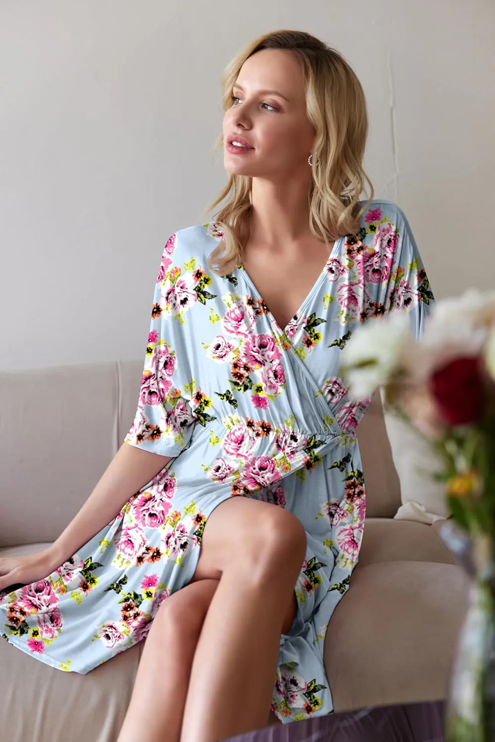 Ekouaer 3 in 1 Labor/Delivery/Hospital Gown Maternity Dress Nursing Nightgown Sleepwear for Breastfeeding
