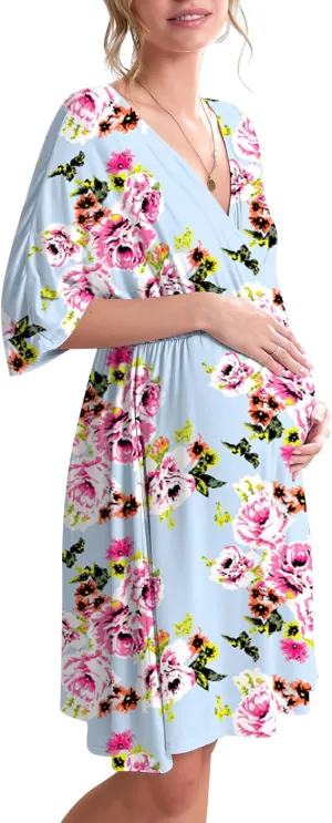 Ekouaer 3 in 1 Labor/Delivery/Hospital Gown Maternity Dress Nursing Nightgown Sleepwear for Breastfeeding