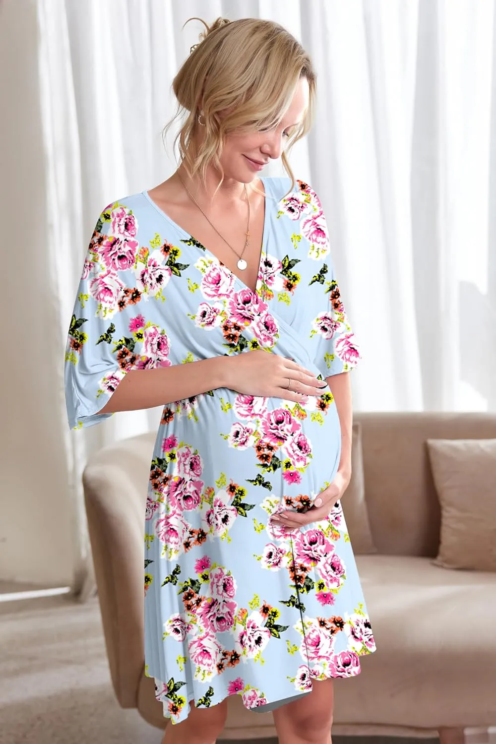 Ekouaer 3 in 1 Labor/Delivery/Hospital Gown Maternity Dress Nursing Nightgown Sleepwear for Breastfeeding