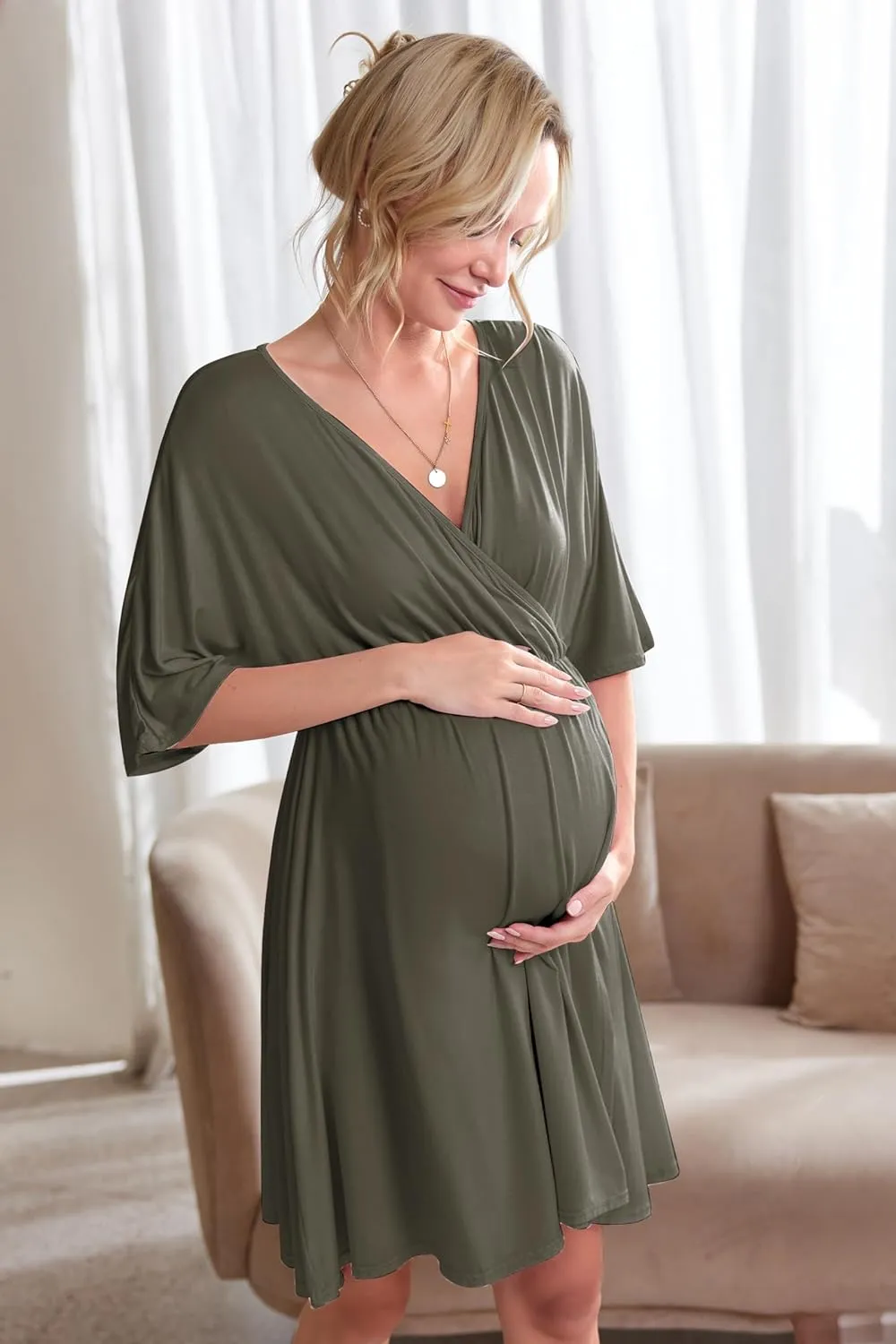 Ekouaer 3 in 1 Labor/Delivery/Hospital Gown Maternity Dress Nursing Nightgown Sleepwear for Breastfeeding