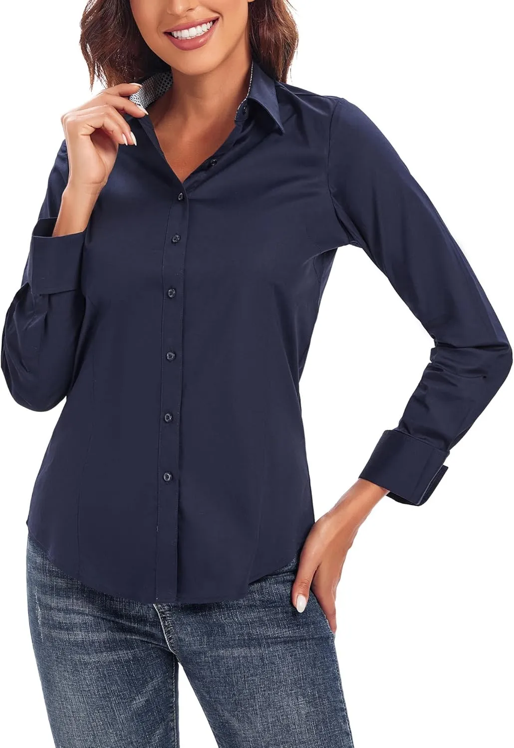 Esabel.C Womens Button Down Shirts Long Sleeve Regular Fit Stretch Work Blouse