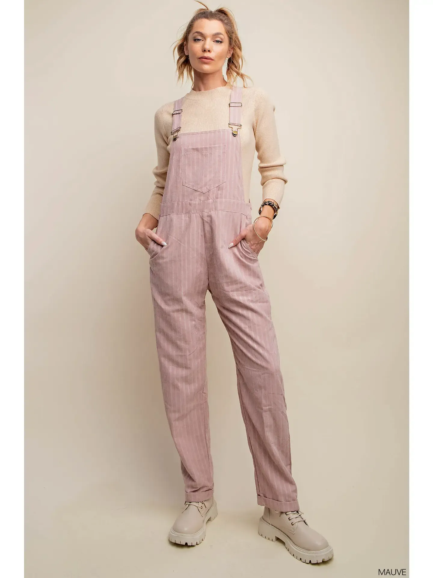 FINAL SALE Mauve Striped Overalls