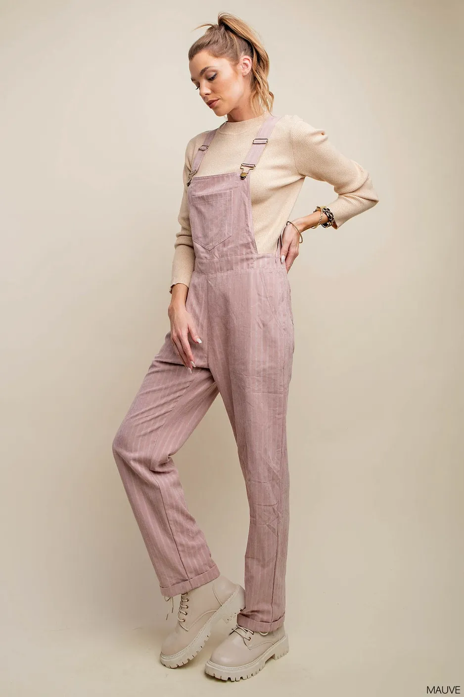 FINAL SALE Mauve Striped Overalls