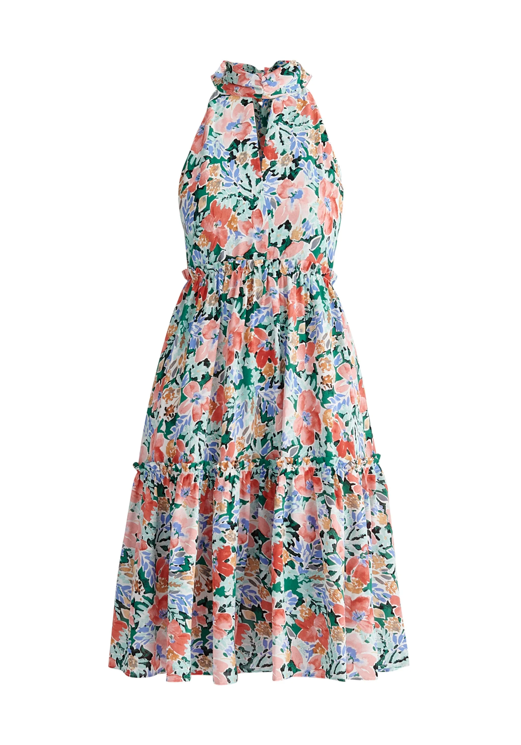 Floral Tiered Halterneck Dress