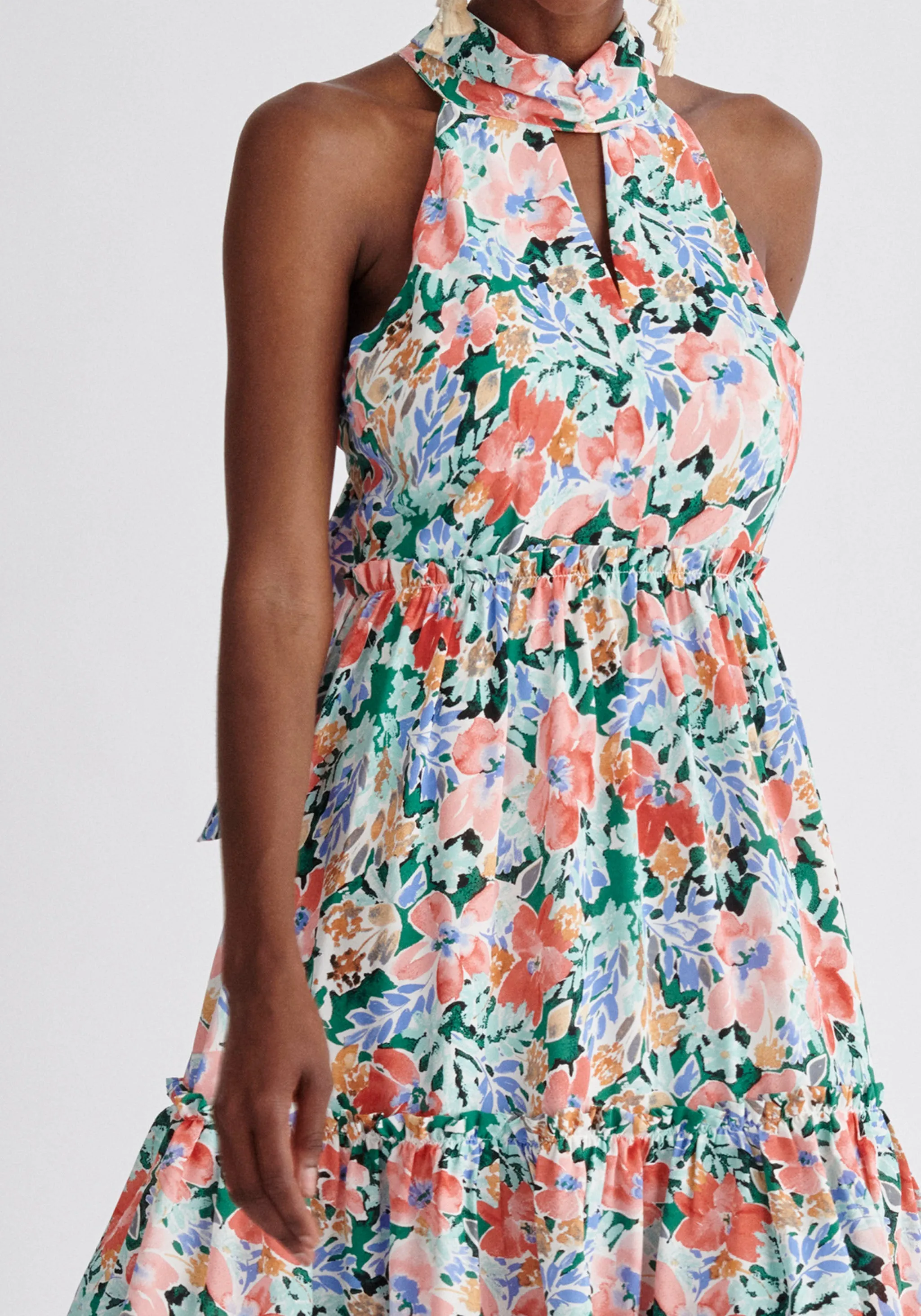 Floral Tiered Halterneck Dress