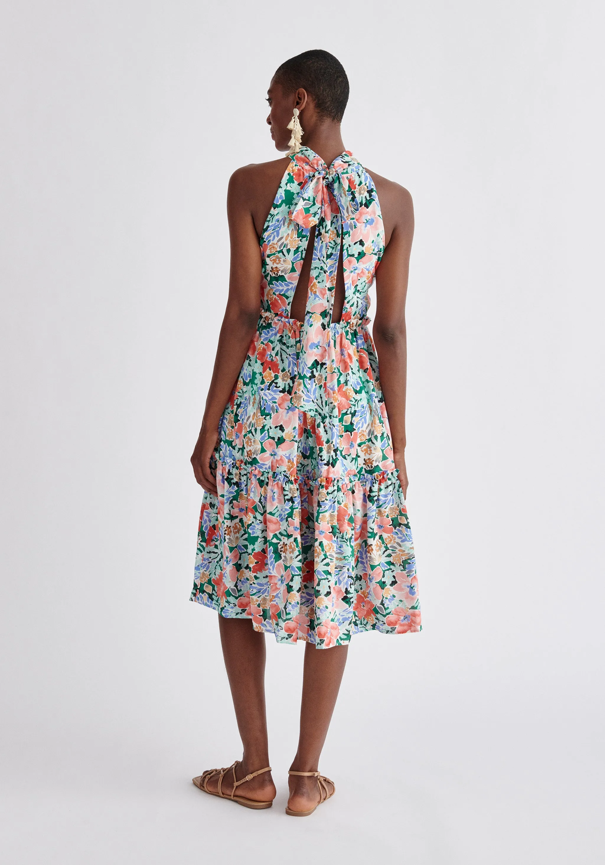 Floral Tiered Halterneck Dress