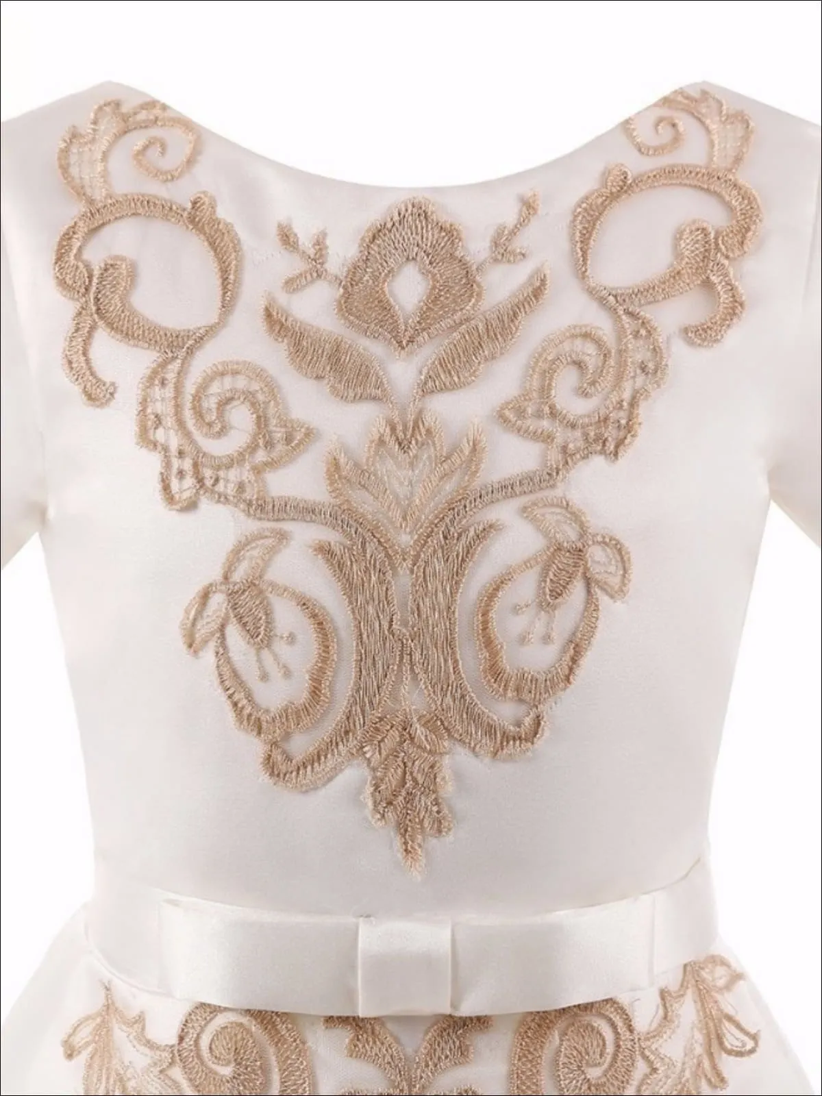 Girls Elegant Gold Embroidered Floor Length Communion Gown