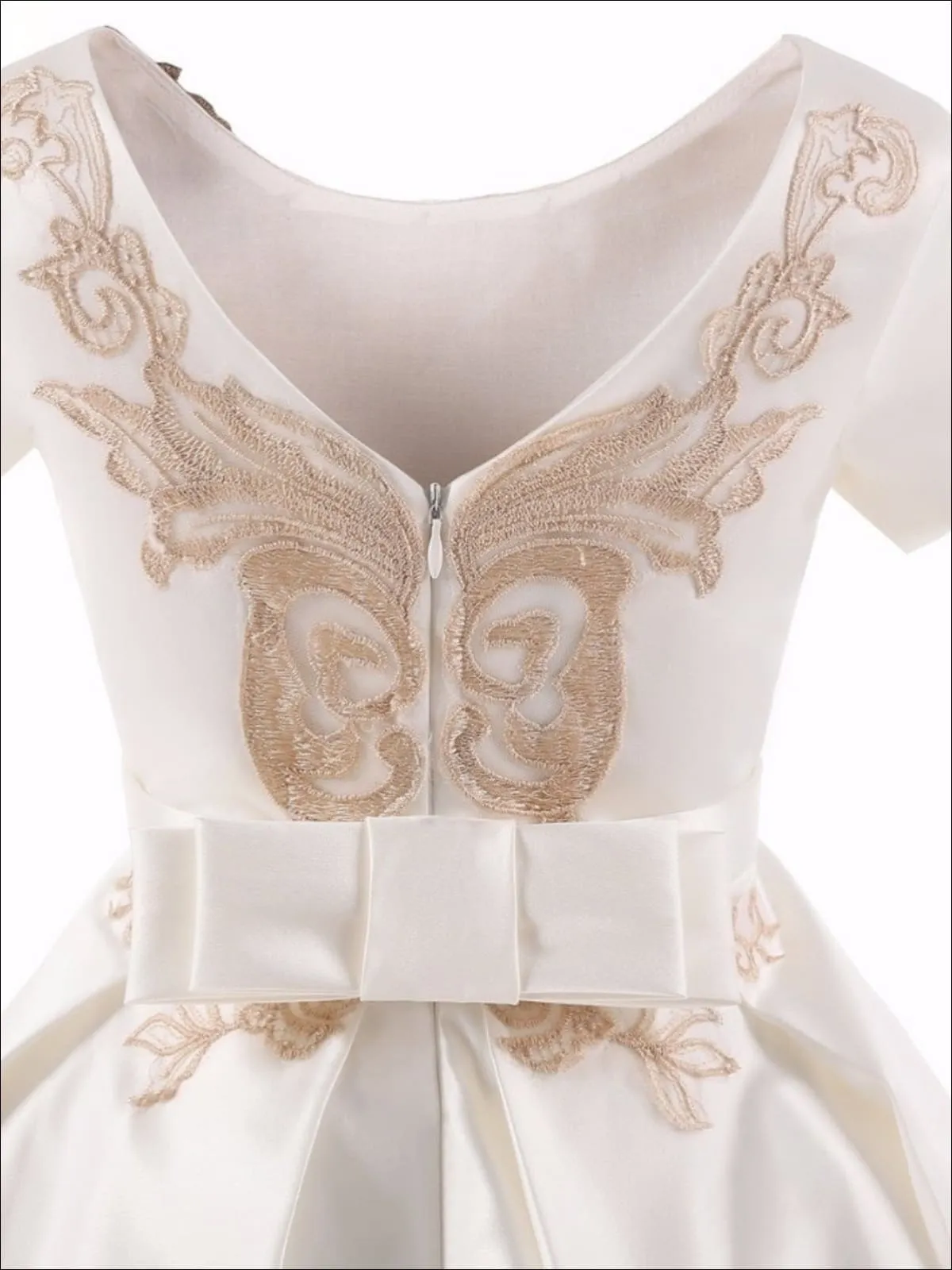 Girls Elegant Gold Embroidered Floor Length Communion Gown