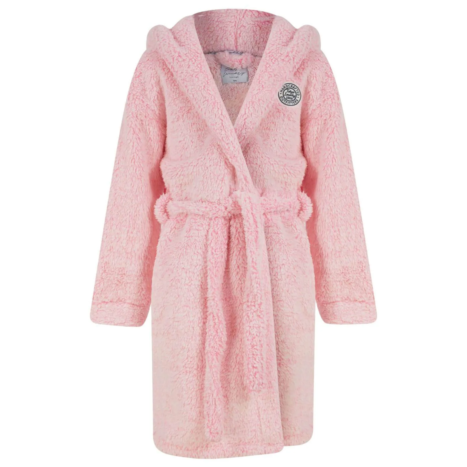 Girls Fleece Hooded Dressing Gown Tokyo Laundry Pink Ecru