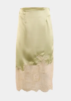Lace Trim Satin Midi Skirt