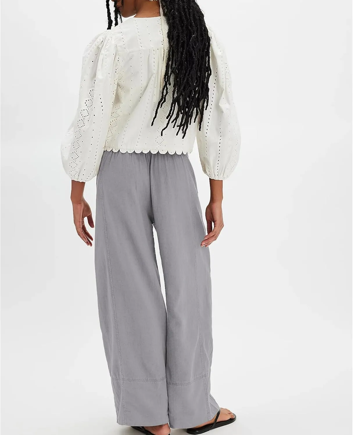 Linen Pants for Women Cotton Baggy Boho Casual Palazzo Pants Wide Leg Long Lounge Trousers with Pockets