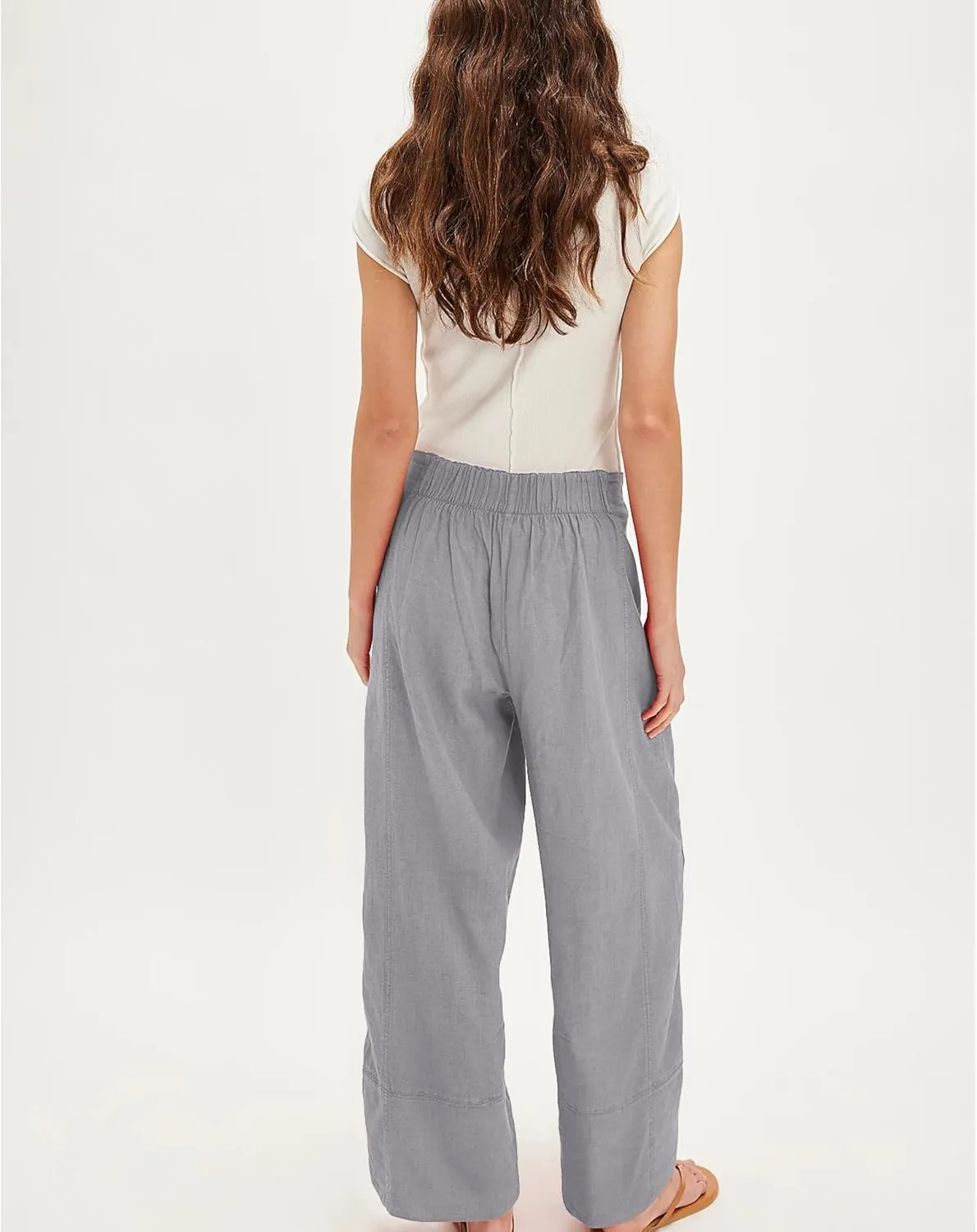 Linen Pants for Women Cotton Baggy Boho Casual Palazzo Pants Wide Leg Long Lounge Trousers with Pockets