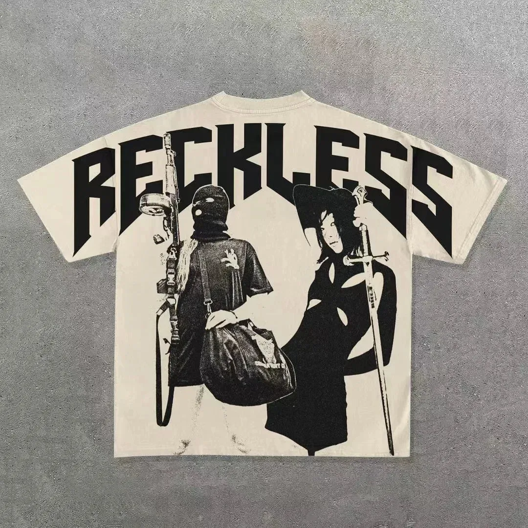 Men’s Punk Hip Hop Graphic T-Shirt – Vintage Y2K Harajuku Goth Oversized Streetwear