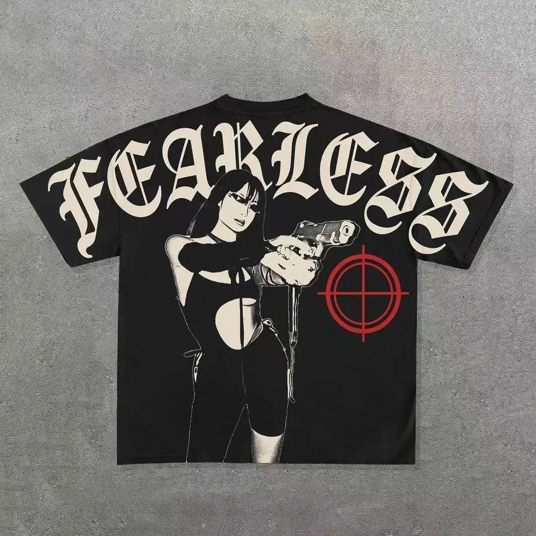Men’s Punk Hip Hop Graphic T-Shirt – Vintage Y2K Harajuku Goth Oversized Streetwear
