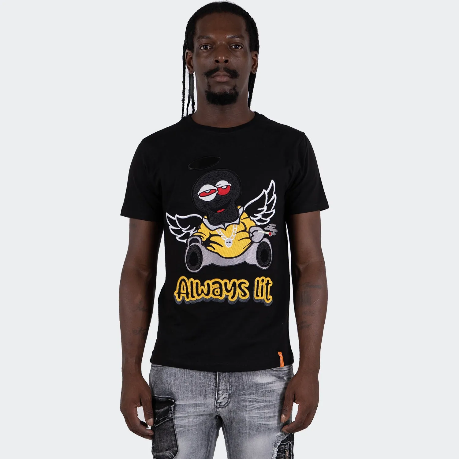 Men's TWO MILL TWENTY "Always Lit" Graphic Embroidered T-Shirt Black