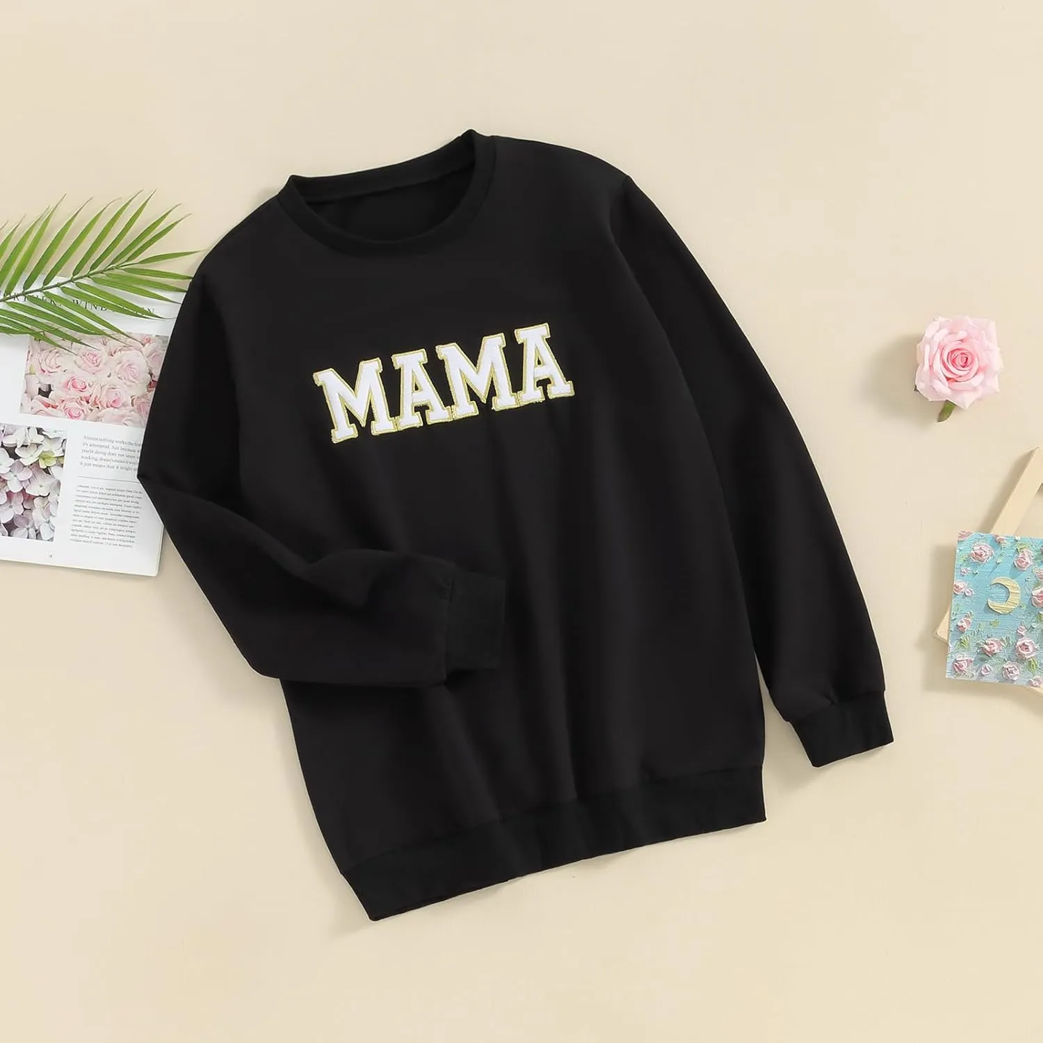 Mommy and Me Letter Print Matching Family Outfits Long Sleeve Crewneck Casual Sweatshirt T-Shirt