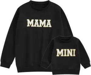 Mommy and Me Letter Print Matching Family Outfits Long Sleeve Crewneck Casual Sweatshirt T-Shirt