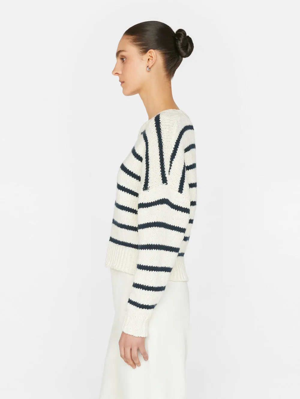 Oversized Crop Crew Sweater -- Navy Multi