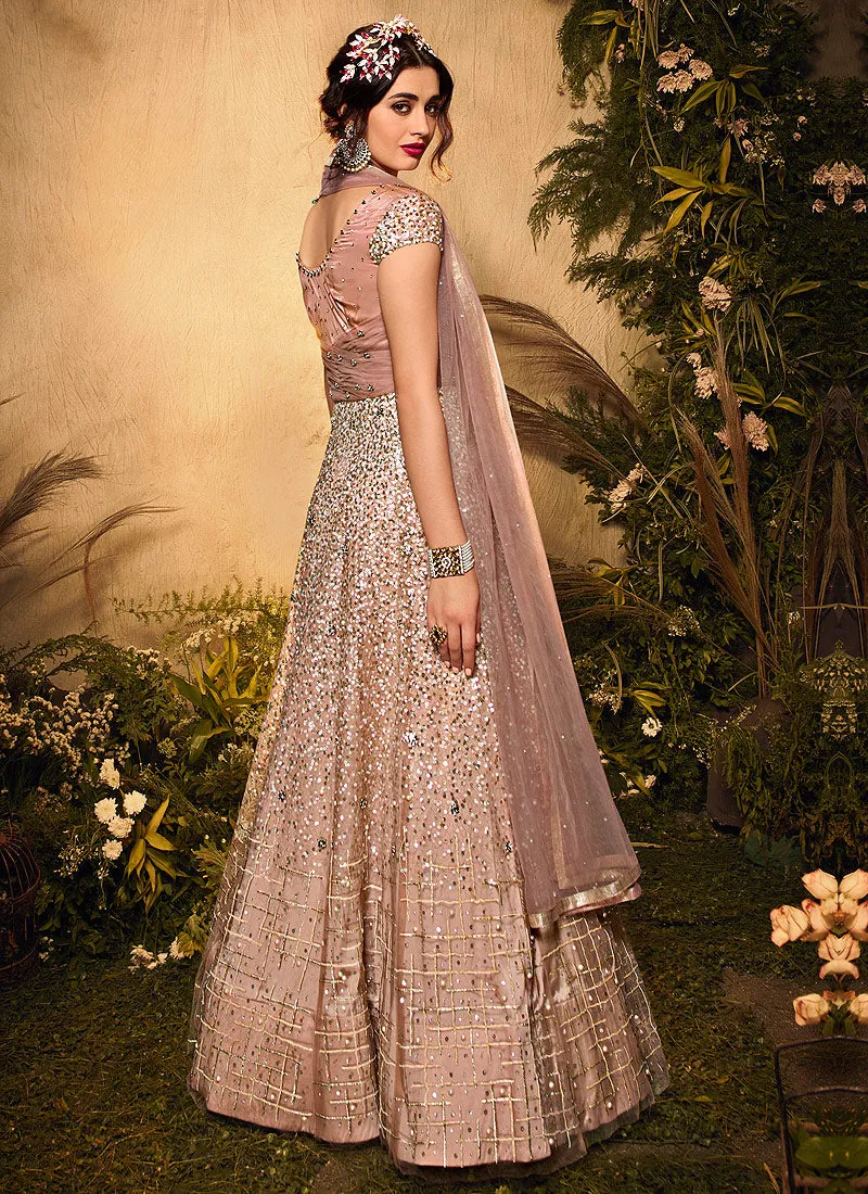 Peach Golden Sequence Embroidered Designer Wedding Gown