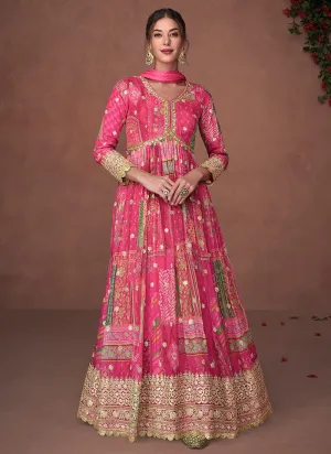 Pink Multi Designer Embroidered Printed Anarkali Gown