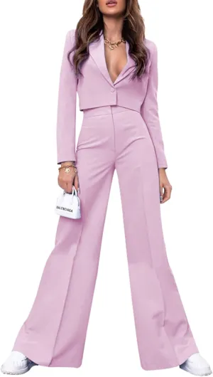 PinkPatty Women's Business Casual Outfits Lightweight Blazer Jacket and Wide Leg Pants Suit Set