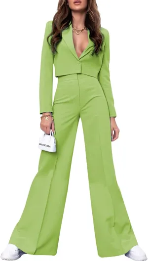 PinkPatty Women's Business Casual Outfits Lightweight Blazer Jacket and Wide Leg Pants Suit Set