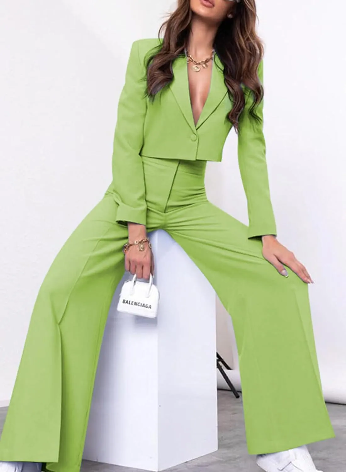 PinkPatty Women's Business Casual Outfits Lightweight Blazer Jacket and Wide Leg Pants Suit Set