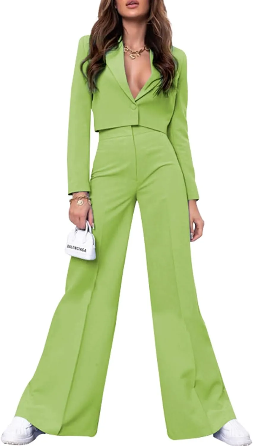 PinkPatty Women's Business Casual Outfits Lightweight Blazer Jacket and Wide Leg Pants Suit Set