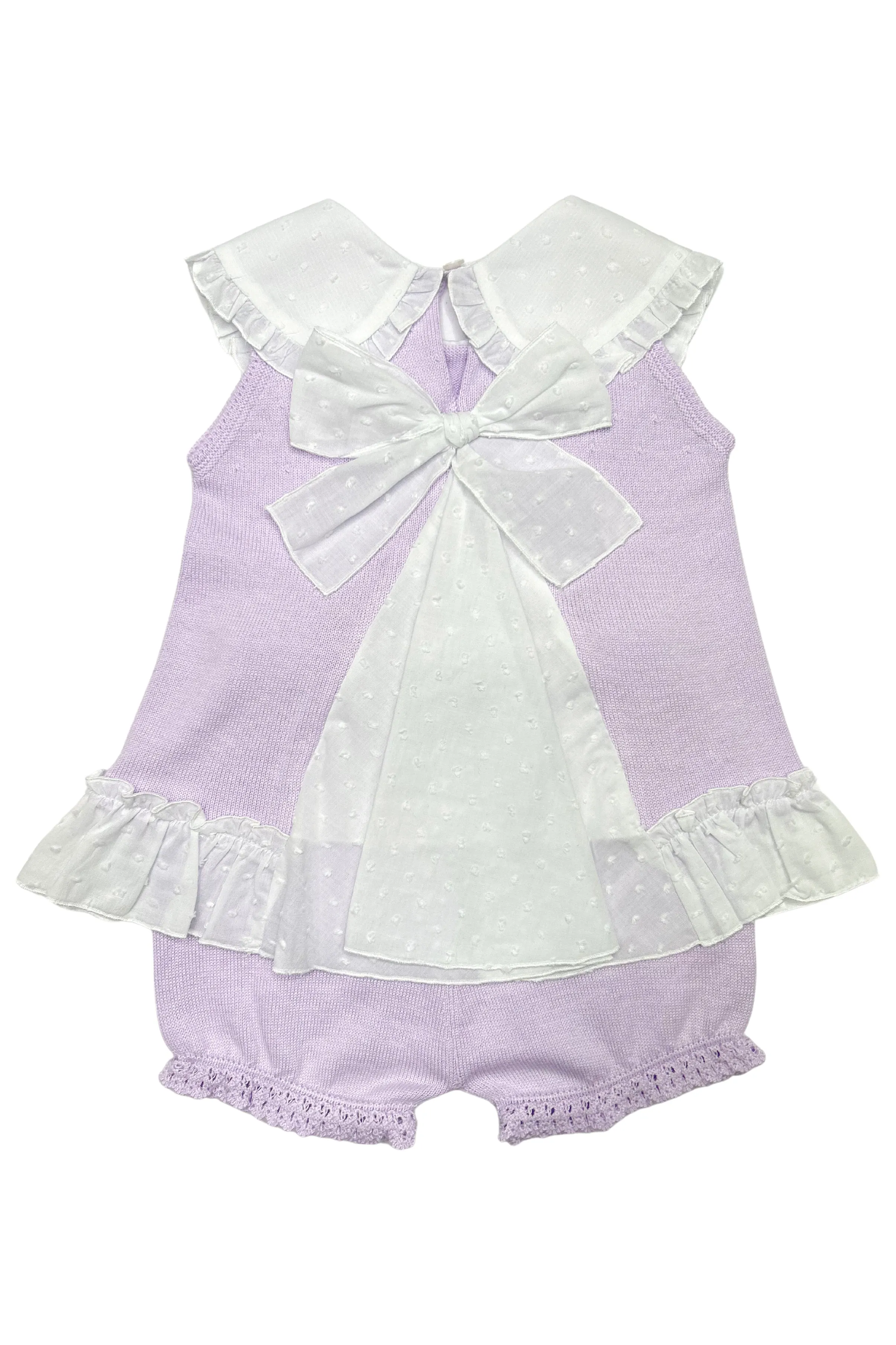 "Keke" Lilac Plumeti Dot Bow Knit Blouse & Shorts