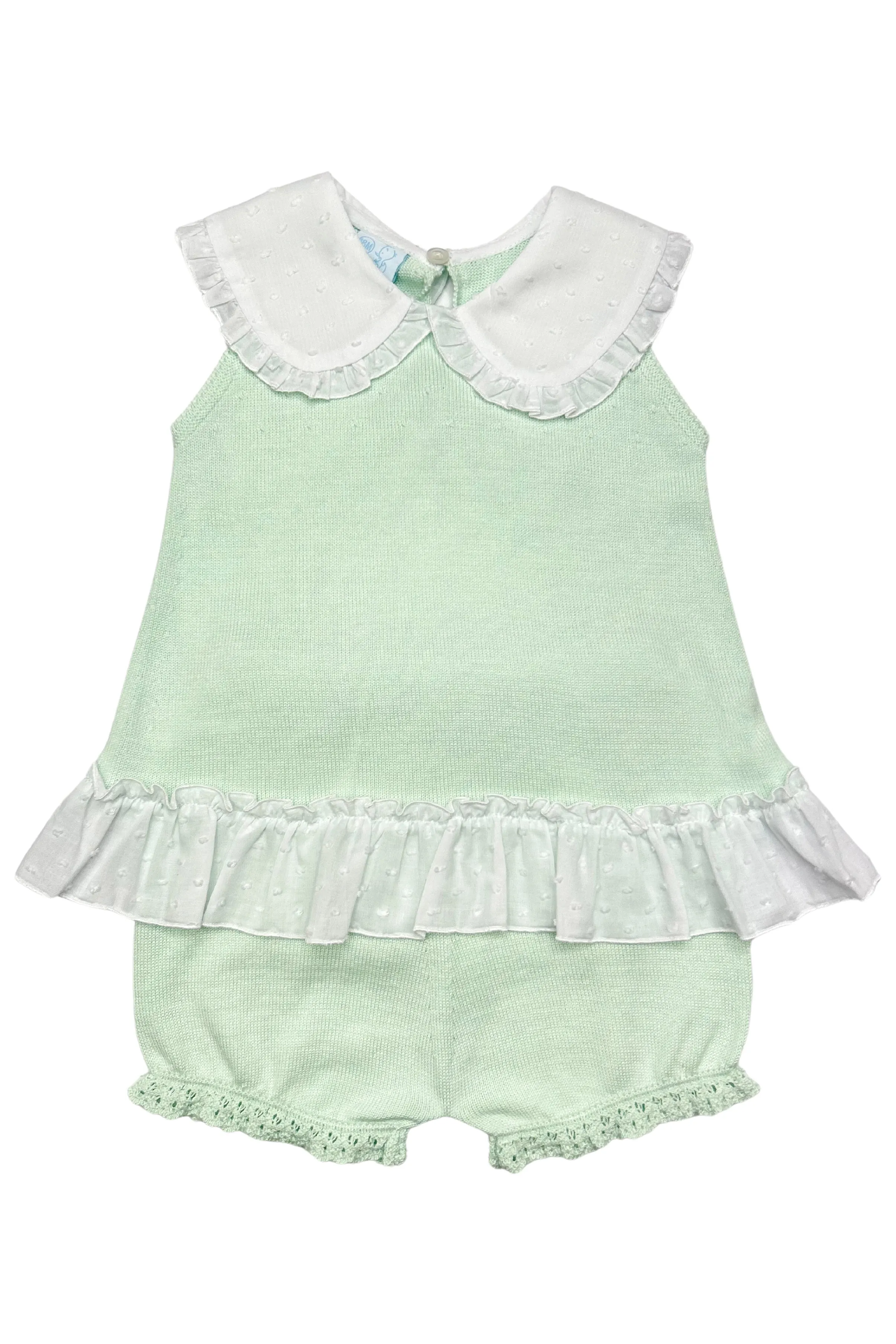 "Keke" Mint Plumeti Dot Bow Knit Blouse & Shorts