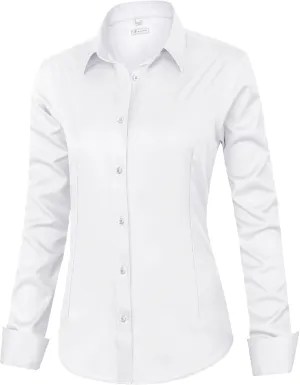 siliteelon Womens Classic-Fit Dress Shirts Long Sleeve Button Down Wrinkle-Free Stretch Solid Casual Work Office Blouse Top