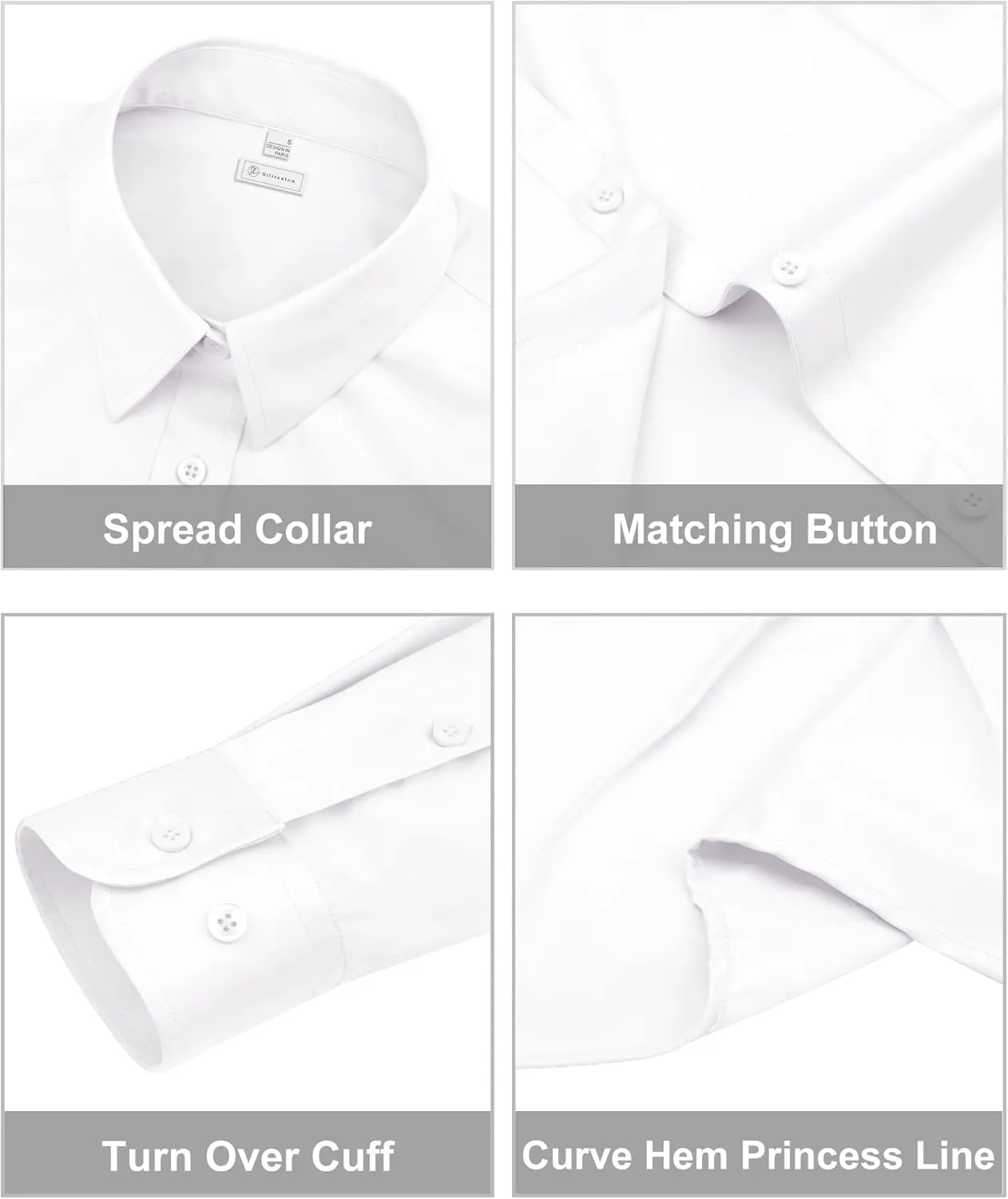 siliteelon Womens Classic-Fit Dress Shirts Long Sleeve Button Down Wrinkle-Free Stretch Solid Casual Work Office Blouse Top