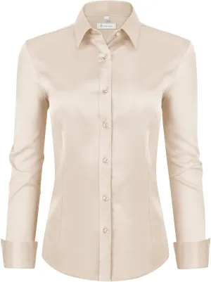siliteelon Womens Classic-Fit Dress Shirts Long Sleeve Button Down Wrinkle-Free Stretch Solid Casual Work Office Blouse Top