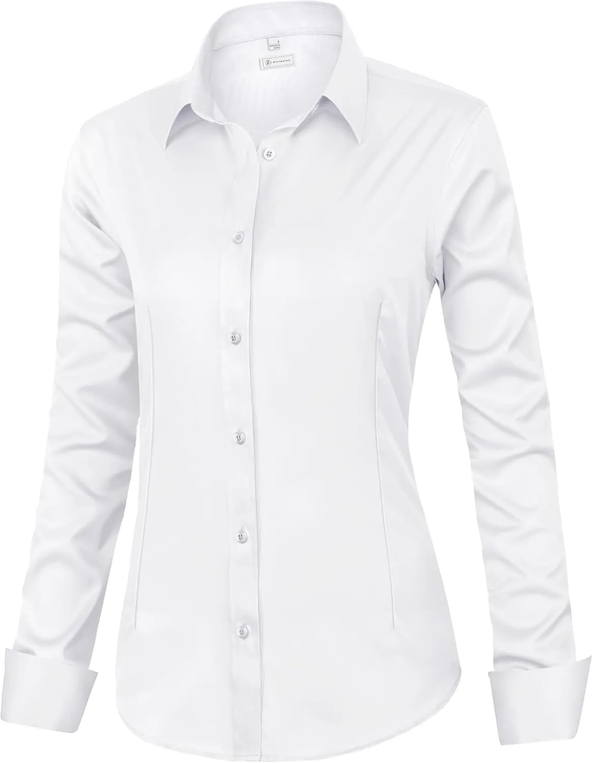 siliteelon Womens Classic-Fit Dress Shirts Long Sleeve Button Down Wrinkle-Free Stretch Solid Casual Work Office Blouse Top