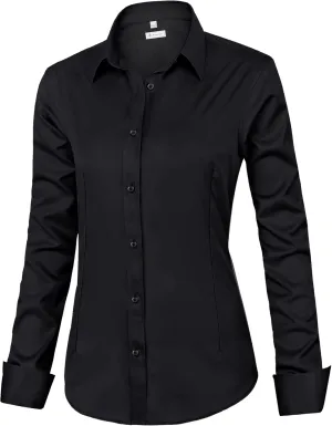 siliteelon Womens Classic-Fit Dress Shirts Long Sleeve Button Down Wrinkle-Free Stretch Solid Casual Work Office Blouse Top
