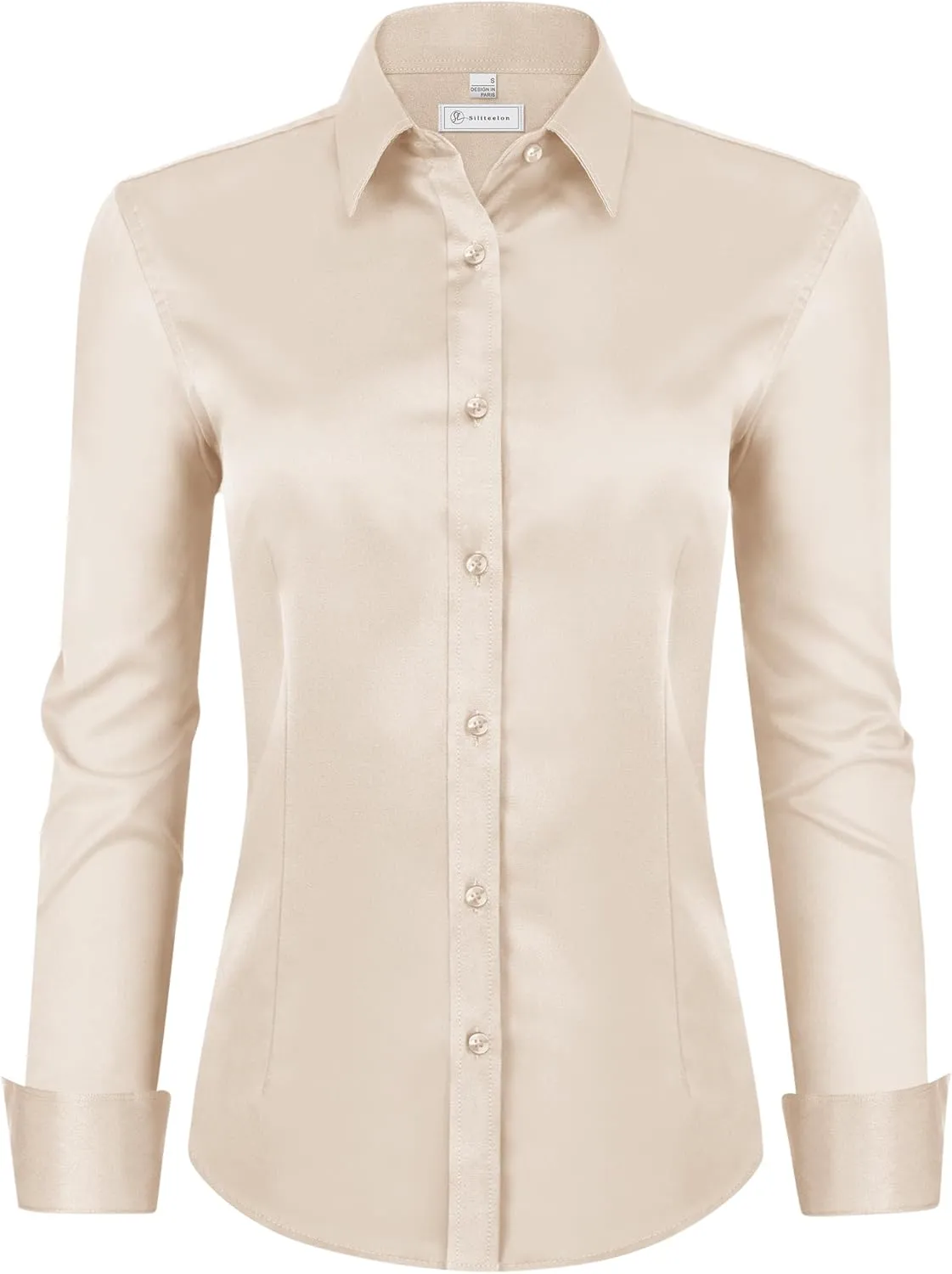 siliteelon Womens Classic-Fit Dress Shirts Long Sleeve Button Down Wrinkle-Free Stretch Solid Casual Work Office Blouse Top