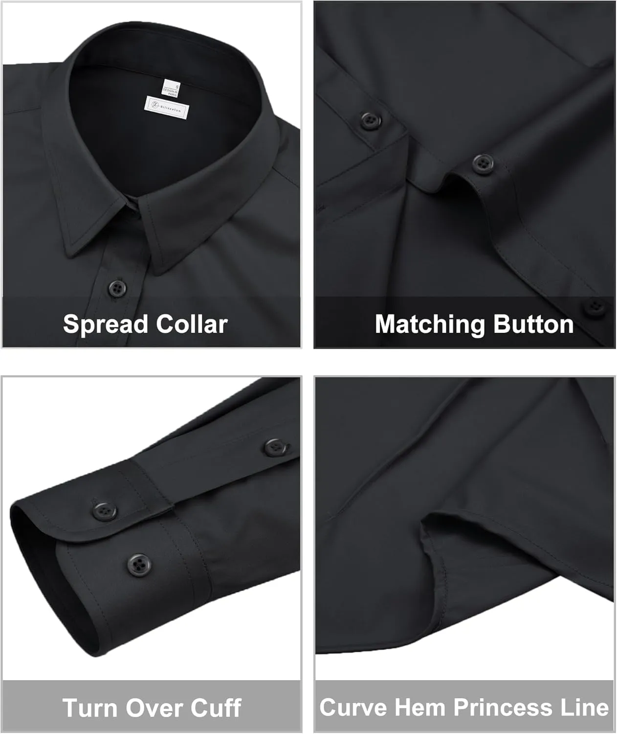 siliteelon Womens Classic-Fit Dress Shirts Long Sleeve Button Down Wrinkle-Free Stretch Solid Casual Work Office Blouse Top
