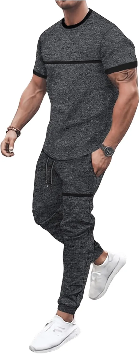 SOLY HUX Men's Tracksuits 2 Piece Casual Jogging Outfit Short Sleeve Tee and Jogger Pants Set