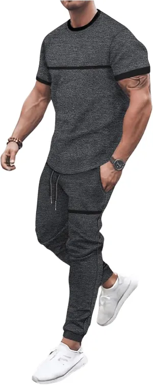 SOLY HUX Men's Tracksuits 2 Piece Casual Jogging Outfit Short Sleeve Tee and Jogger Pants Set