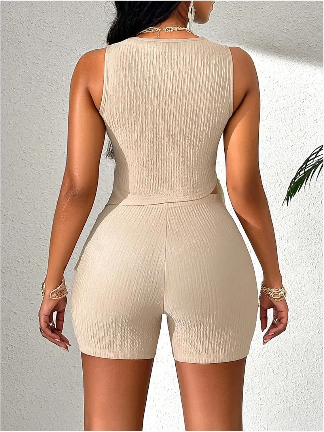 SOLY HUX Women's Biker Shorts Set Fringe Trim Asymmetrical Tank Top and Shorts Summer 2 Piece Outfits