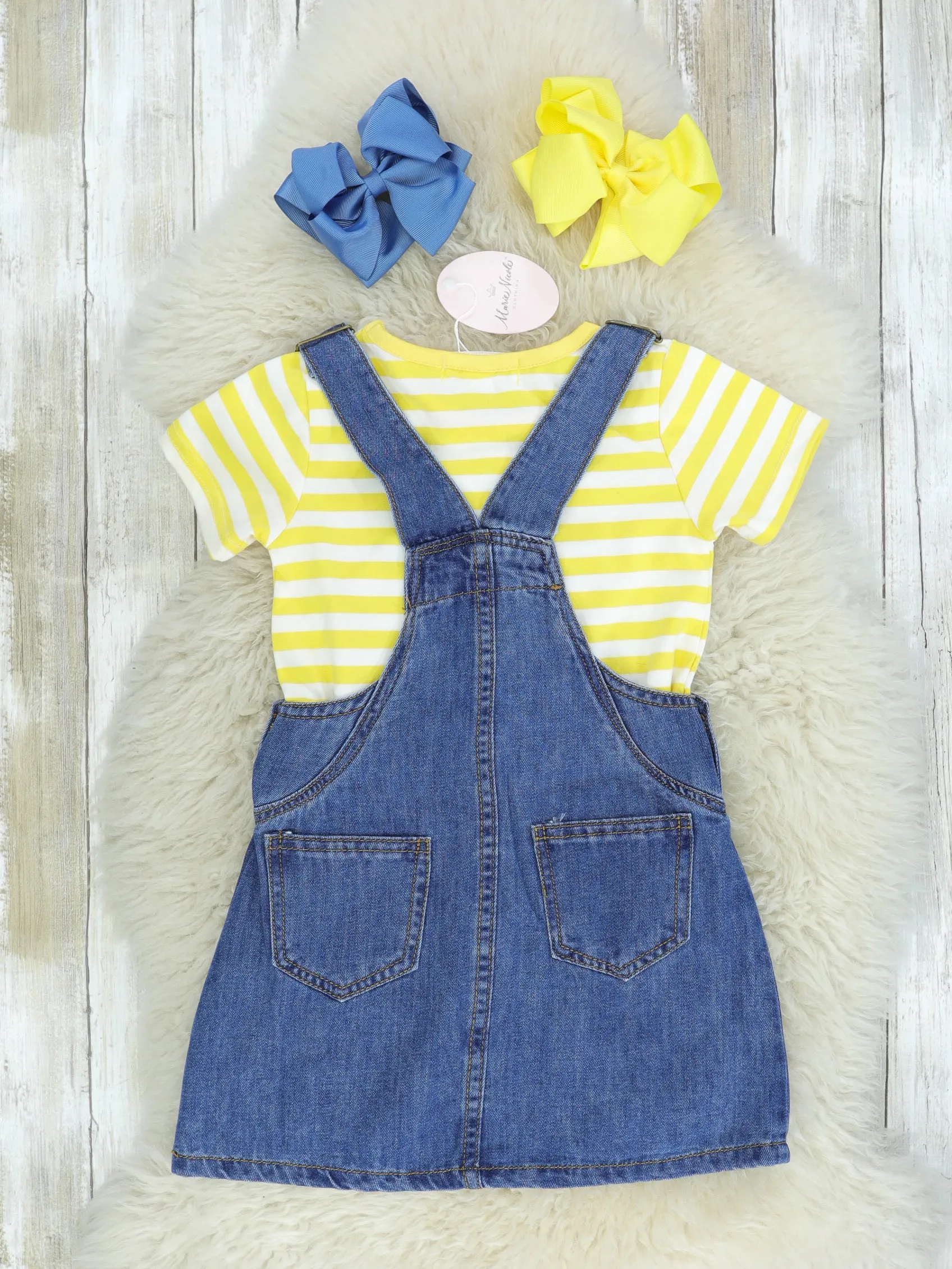 Sunflower Denim Overalls Set