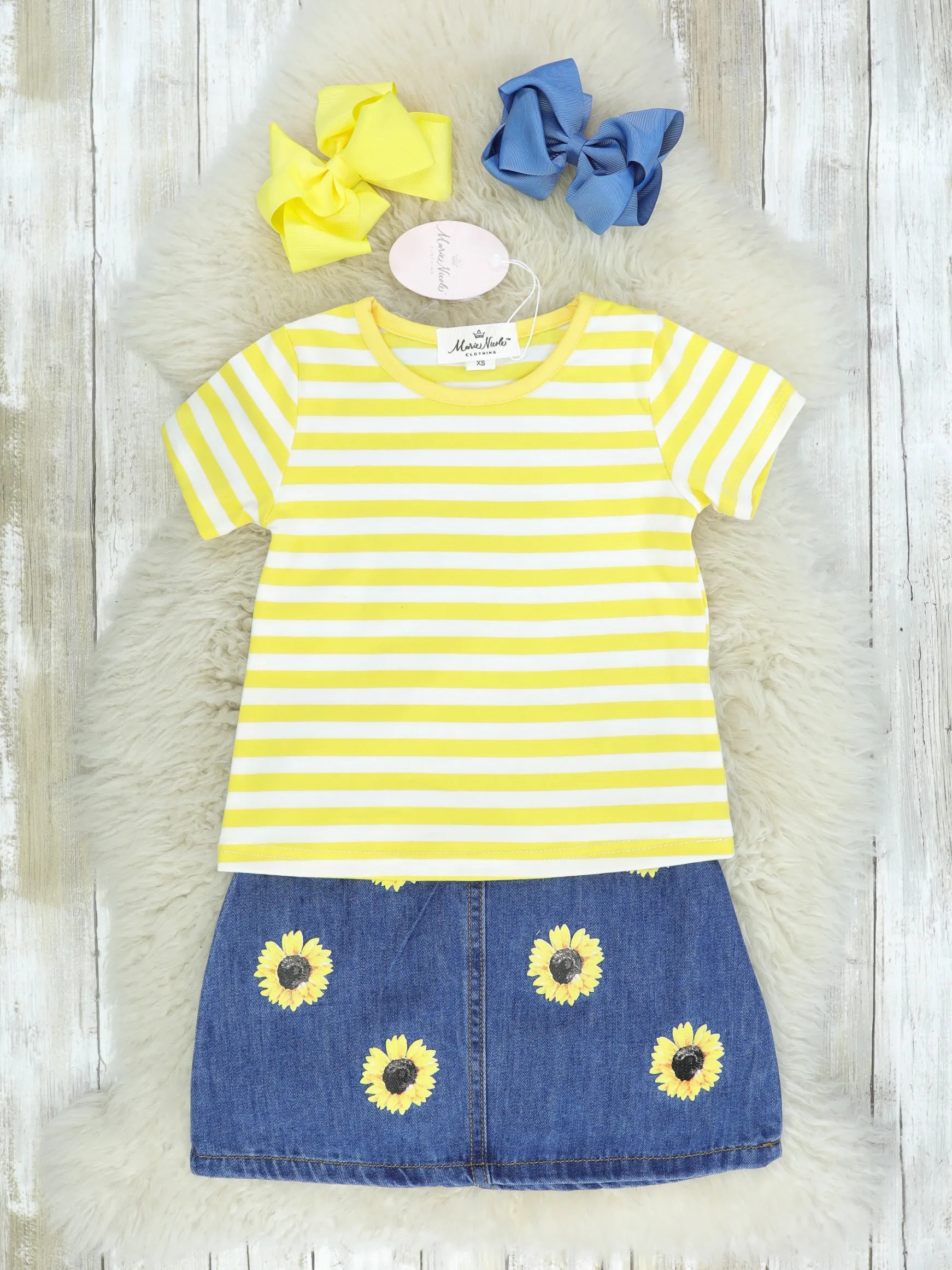 Sunflower Denim Overalls Set