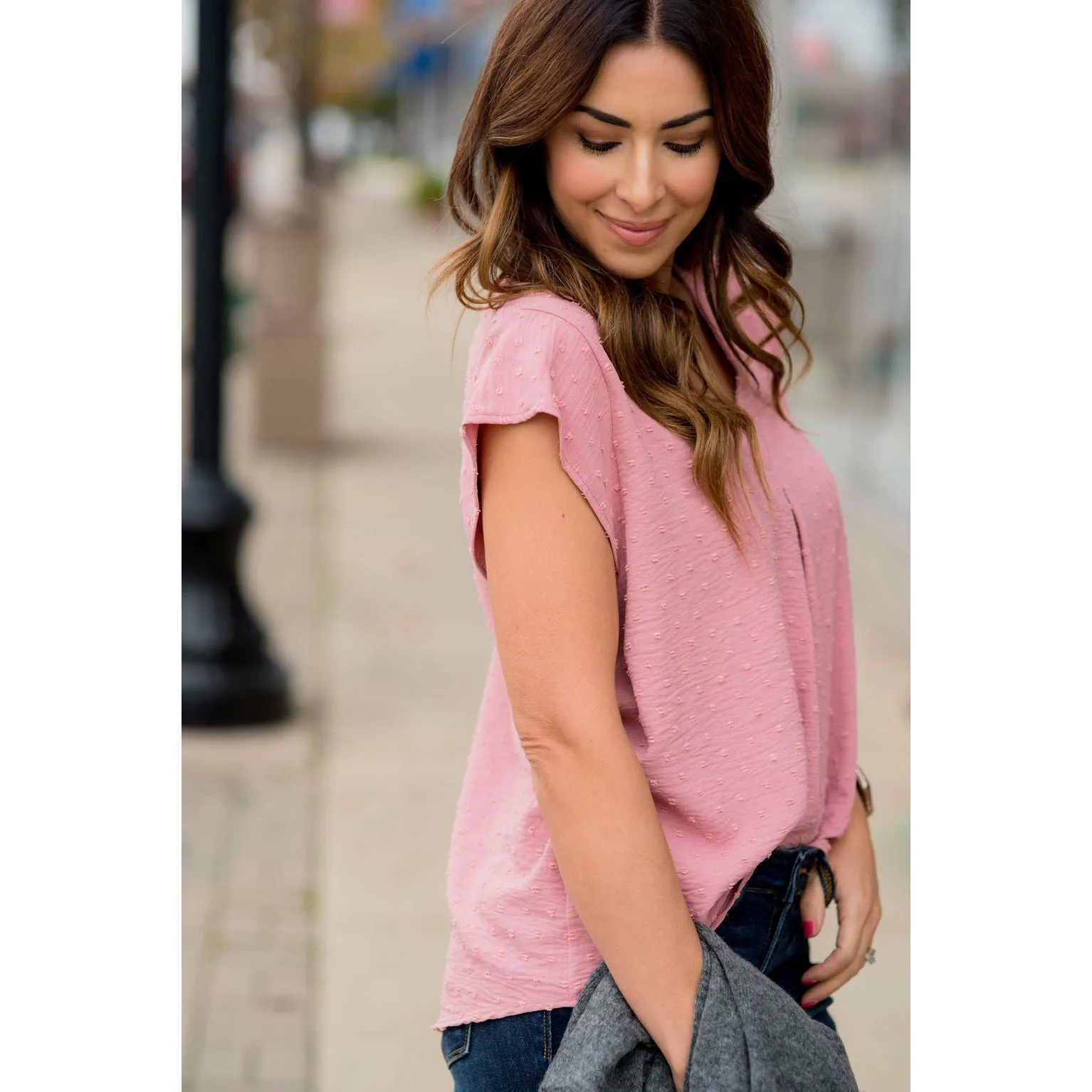 Swiss Dot V-Neck Blouse