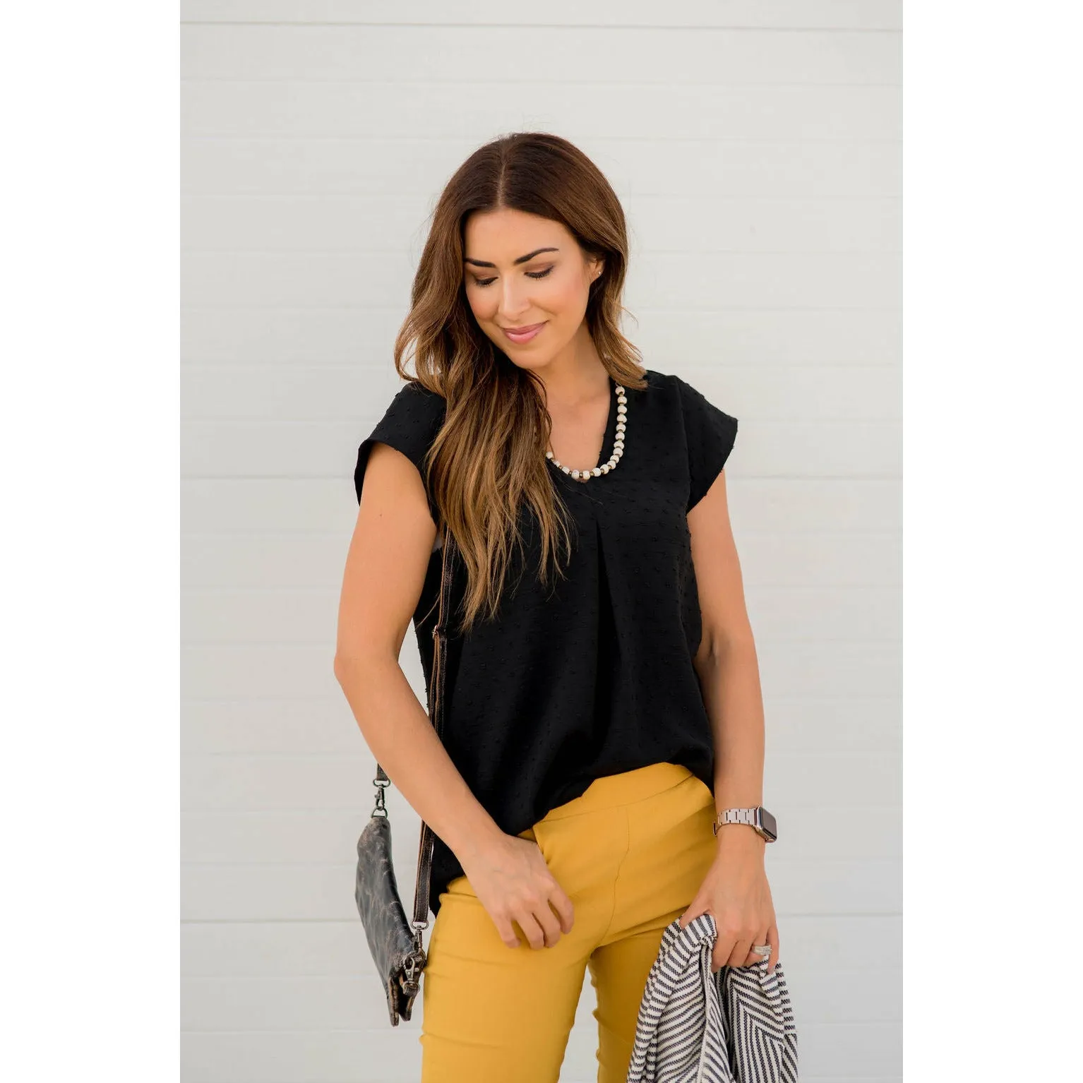Swiss Dot V-Neck Blouse