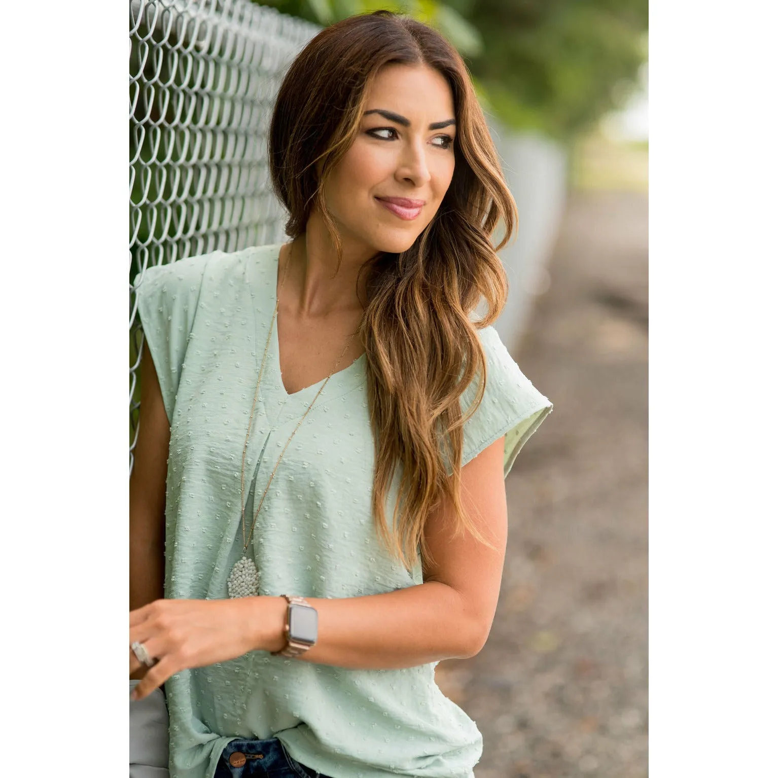 Swiss Dot V-Neck Blouse